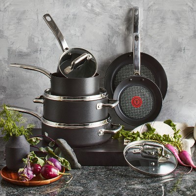 Black Nonstick Aluminum Cookware Set with Stainless Steel Handles, 10-Piece