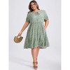 GRACE & GRANDEUR Women's Plus Size Ditsy Floral Print Tie Neck Puff Sleeve A-Line Dress with Elastic Waist - 2 of 4