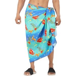 LA LEELA Men's Christmas Tree Holiday Xmas Santa Claus Party Swimwear Wrap Fashion Swim Trunk Swimsuit Vacation Beach Gifts Sarong One Size Blue - 1 of 4