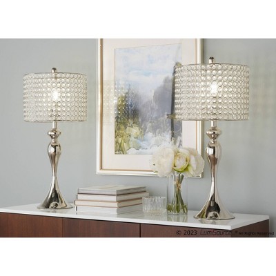 Polished Nickel Table Lamp with Crystal Bead Shade, 27.25"