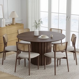Dovelina Mid-Century Round Dining Table Wood Kitchen Table for 4 People - Walnut - 1 of 4