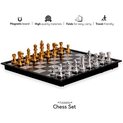 Portable Black and Silver Magnetic Travel Chess Set