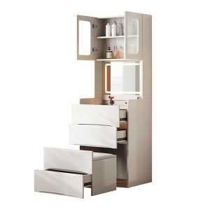 AENKYO 3-in-1 Flip Top Vanity Table with 3 - Color LED Mirror & Storage Stool, Makeup Dressing Desk with 5 Storage for Living Room - 1 of 4