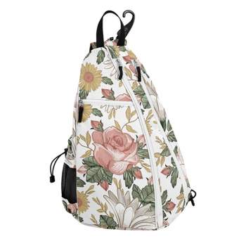Sweet Jojo Designs Pickleball Bag Sling Backpack Vintage Floral Pink Green and Yellow