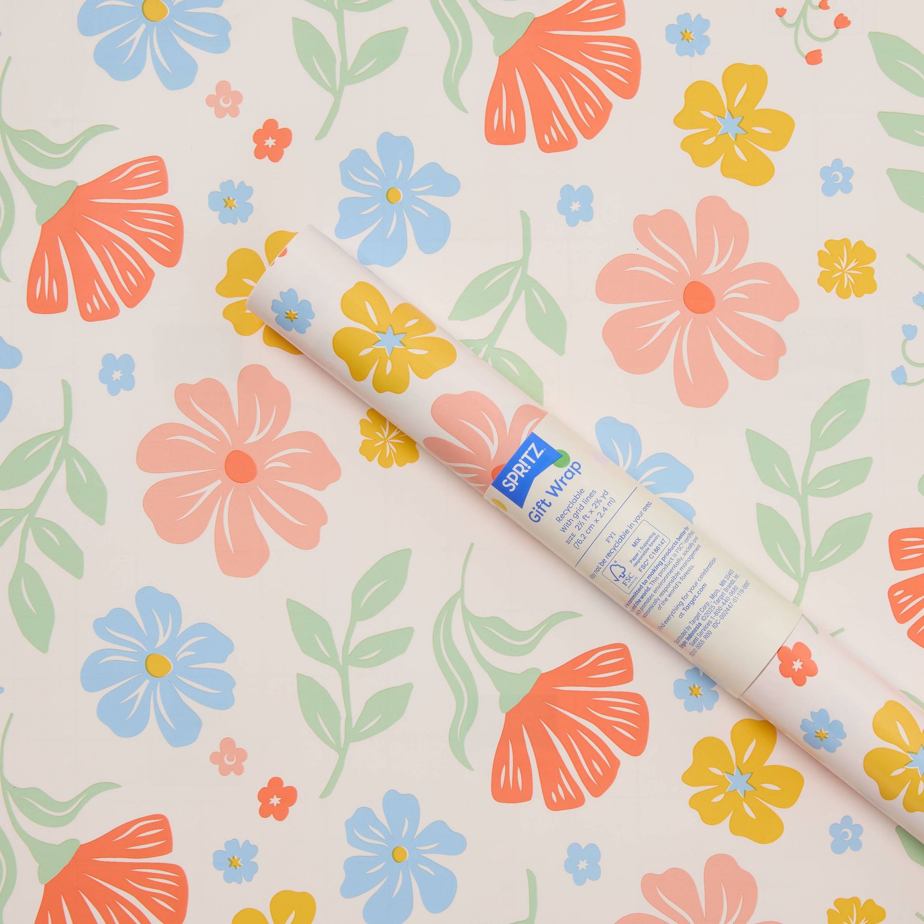 96"x30" Floral Wrapping Paper Cream - Spritz™