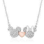 Disney Women's Mickey and Minnie Mouse Sterling Silver Pink Heart Necklace, 18"