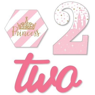 Big Dot of Happiness 2nd Birthday Little Princess Crown - DIY Shaped Pink and Gold Princess Second Birthday Party Cut-Outs - 24 Count