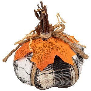Northlight Plaid Pumpkin with Leaf Fall Harvest Pumpkin Decoration - 5" - White and Black - 1 of 4