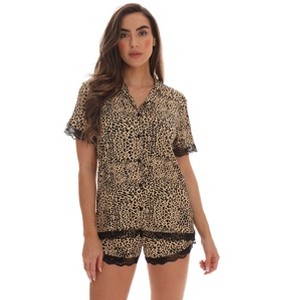 #FollowMe Womens Button-Down Pajama Shorts Set with Notch Collar  Chic & Comfy Loungewear - 1 of 4