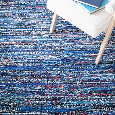 Hand-Woven Striped Cotton Area Rug in Blue, 6' x 9'