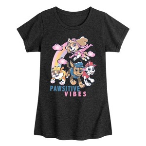 Girls' - Paw Patrol - Pawsitive Vibes Skye Marshall Chase Rubble Fitted Short Sleeve Graphic T-Shirt - 1 of 4