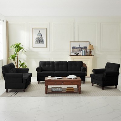 HYLEORY Chenille 3-Pieces Living Room Sofa Set with 3-Seat Couch, 2-Seat Loveseat, Single Sofa Chair, Upholstered Sofa for Living Room, Office