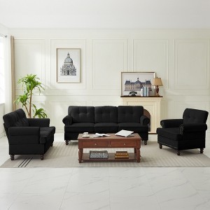 HYLEORY Chenille 3-Pieces Living Room Sofa Set with 3-Seat Couch, 2-Seat Loveseat, Single Sofa Chair, Upholstered Sofa for Living Room, Office - 1 of 4