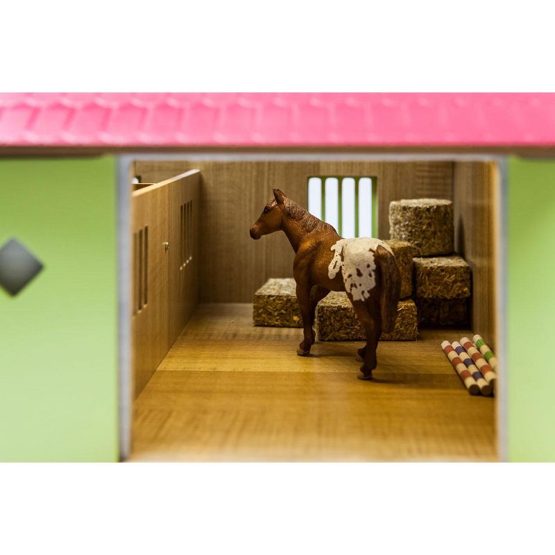 Kids Globe 1/24 Pink, White & Green Wooden Horse Stable w/ 2 Box Stalls & Workshop 61068, 2 of 6