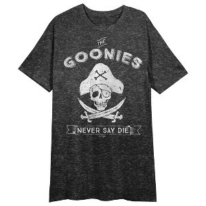 The Goonies Never Say Die Crew Neck Short Sleeve Black Heather Women's Night Shirt - 1 of 2