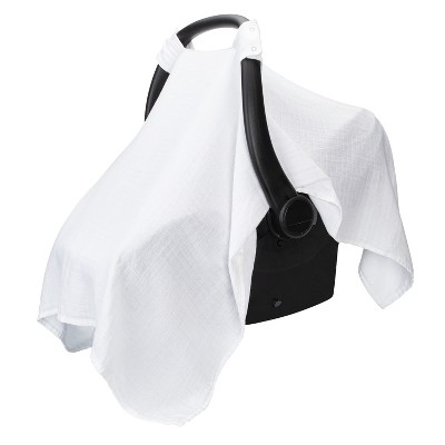 Image of Muslin Cotton Baby Car Seat Cover, Universal Fit Carseat Canopy Covers for babies, Girls and Boys By Comfy Cubs - White
