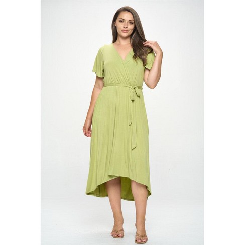 WEST K Women's Wrap Dress with Tie Waist and Short Sleeves, Hi-Low Midi  Length Hem, Made in USA