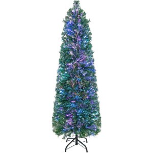 Costway 5/6/7/8 FT Pre-Lit Artificial Xmas Tree with Colorful Fiber Optics & 361/517/697/889 PVC Branch Tips - 1 of 4