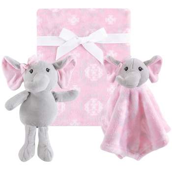 Hudson Baby Infant Girl Plush Blanket, Security Blanket and Toy Set, Pretty Elephant, One Size