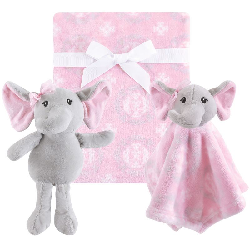Hudson Baby Infant Girl Plush Blanket, Security Blanket and Toy Set, Pretty Elephant, One Size, 1 of 3
