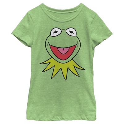 Girl's The Muppets Kermit The Frog Face T-shirt - Green Apple - Medium ...