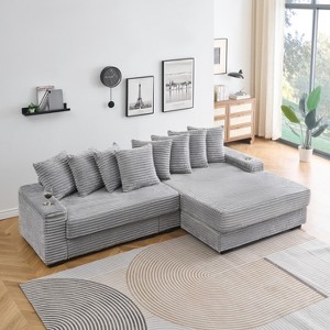 NicBex Couches for Living Room 111.4" Corduroy Sofa Lounge with Cup Holders and Lockers on the Armrests and a Reversible Chaise - 1 of 4