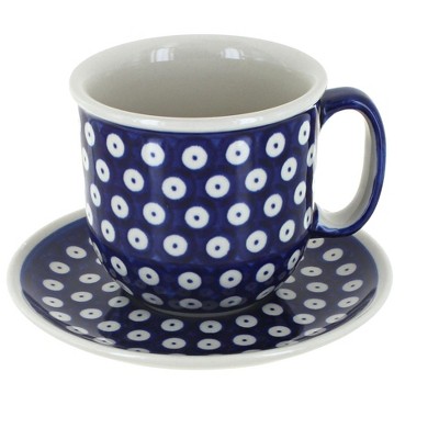 Blue Rose Polish Pottery Dots Coffee Cup & Saucer