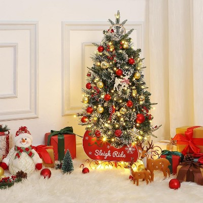 Pre-installed lighted Christmas tree, snowflake Christmas tree, sleigh base, artificial Christmas tree for home decoration