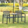 Outsunny Metal Garden Bench with Middle Table and Umbrella Hole, 2-in-1 Double Patio Chairs, Outdoor 2-person Tete-a-Tete, Slatted, Black - 3 of 4