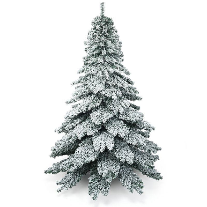 Costway 7.5 ft Snow Flocked Artificial Christmas Tree Hinged Alaskan Pine Tree Holiday, 2 of 11