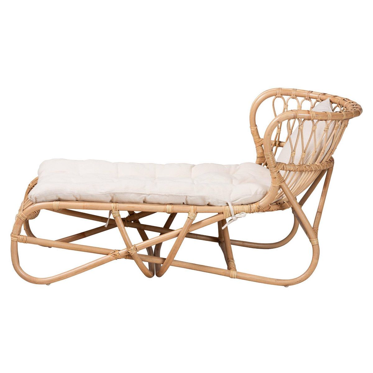 bali & pari Delara Rattan Chaise White/Natural Brown: Upholstered Polyester, No Assembly Required - thumbnail 4