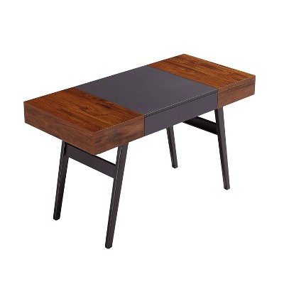 Expandable Gray Steel & Mahogany Modern Home Office Desk