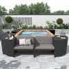 ELJGET Hot Tub Outdoor Rattan Furniture Set, Surround Outdoor Spa Sectional Sofa Frame, Storage Spaces with Cushions, for Patio, Backyard - 2 of 4