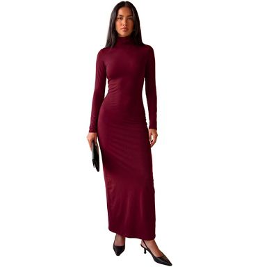 INSPIRE CHIC Women's Turtleneck Long Sleeve Slim Fit Elegant Basic Maxi Pencil Bodycon Casual Party Club Dress XX Large Red