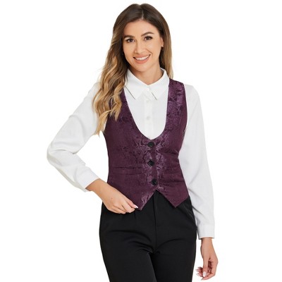 Allegra K Women's Vintage Waistcoat Button Up Steampunk Jacquard Sleeveless  Suit Vest Dark Purple X-small : Target