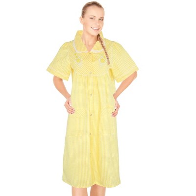 JEFFRICO House Dresses for Women with Pockets - Lightweight Breathable Short Sleeve Muumuu & Nightgowns - Snap Front Housecoat and Dusters