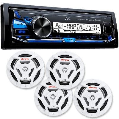 JVC KD-X33MBS Mechless Bluetooth Marine Radio and two pairs of JVC CS-DR6201MW 6.5" White Marine Coaxial Speakers