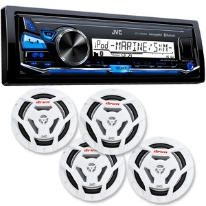 JVC KD-X33MBS Mechless Bluetooth Marine Radio and two pairs of JVC CS-DR6201MW 6.5" White Marine Coaxial Speakers - 1 of 4