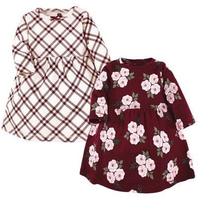 Hudson Baby Girl Cotton Dresses, Red Burgundy Floral, 03 Months Target