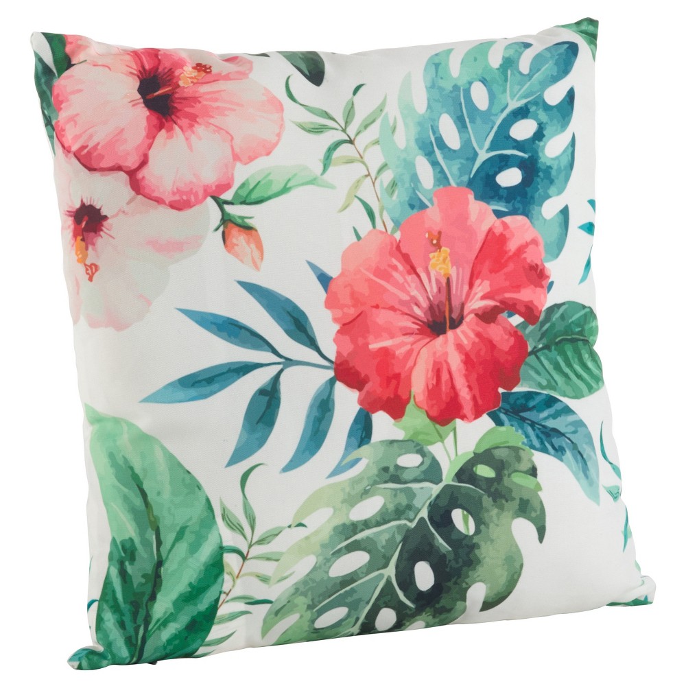 Photos - Pillow 18"x18" Hibiscus Floral Print Poly Filled Throw  - Saro Lifestyle