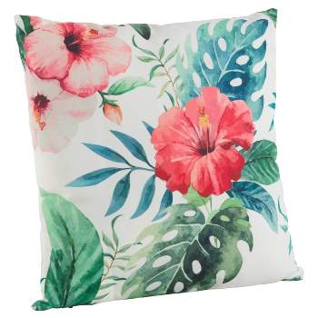 18"x18" Hibiscus Floral Print Poly Filled Throw Pillow - Saro Lifestyle