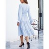Women's Wrap V Neck Midi Dress Casual Long Sleeve Smocked Waist A Line Pleated Tiered Flowy Long Dress - 4 of 4