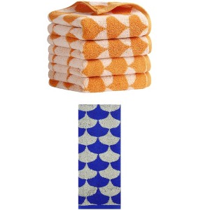 REGALWOVEN 5 Pack Cotton Soft Absorbent Geometric Pattern Hand Towels 13" x 29" - 1 of 4