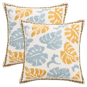 REGALWOVEN HMETOL Floral Embroidery Pattern Soft Cotton Canvas Pillow Cases 18 x 18 Inch Set of 2 - 1 of 4