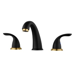 Sumerain  8 inch Widespread Bathroom  Faucet, SUS 304 Faucet with Two Handle, Black and Gold - 1 of 4