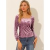 INSPIRE CHIC Women's Velvet Long Sleeve Square Neck Blouse - 2 of 4
