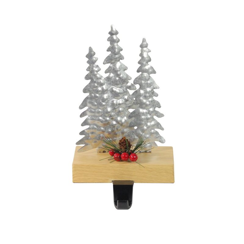 Northlight 8.5" Silver and Red Wooden Christmas Trees Stocking Holder, 1 of 4
