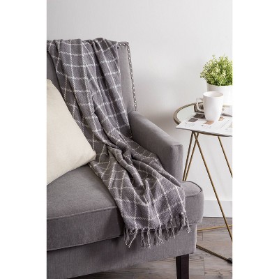 Gray and White Cotton Sherpa Plaid Throw Blanket, 50"x60"