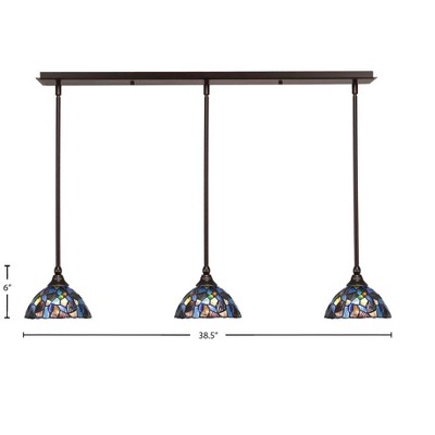 Toltec Lighting Any 3 - Light Chandelier in  Dark Granite with 7" Blue Mosaic Art Glass Shade