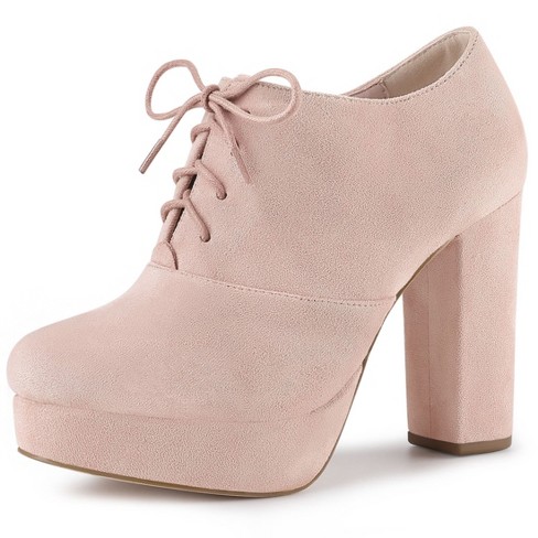 Lace up booties with block clearance heel